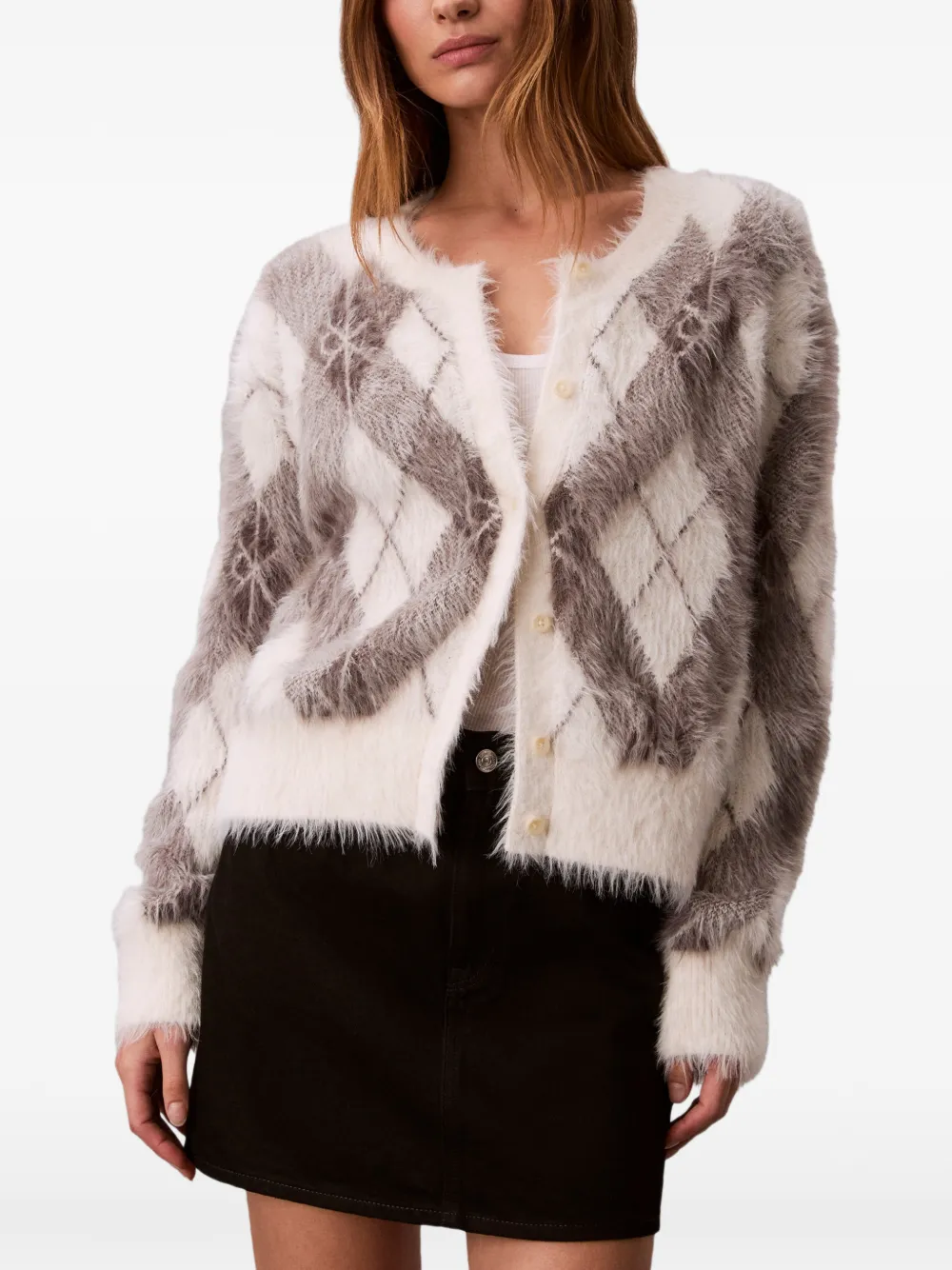  Calvin Klein Argyle-pattern Buttoned Cardigan - Neutrals 