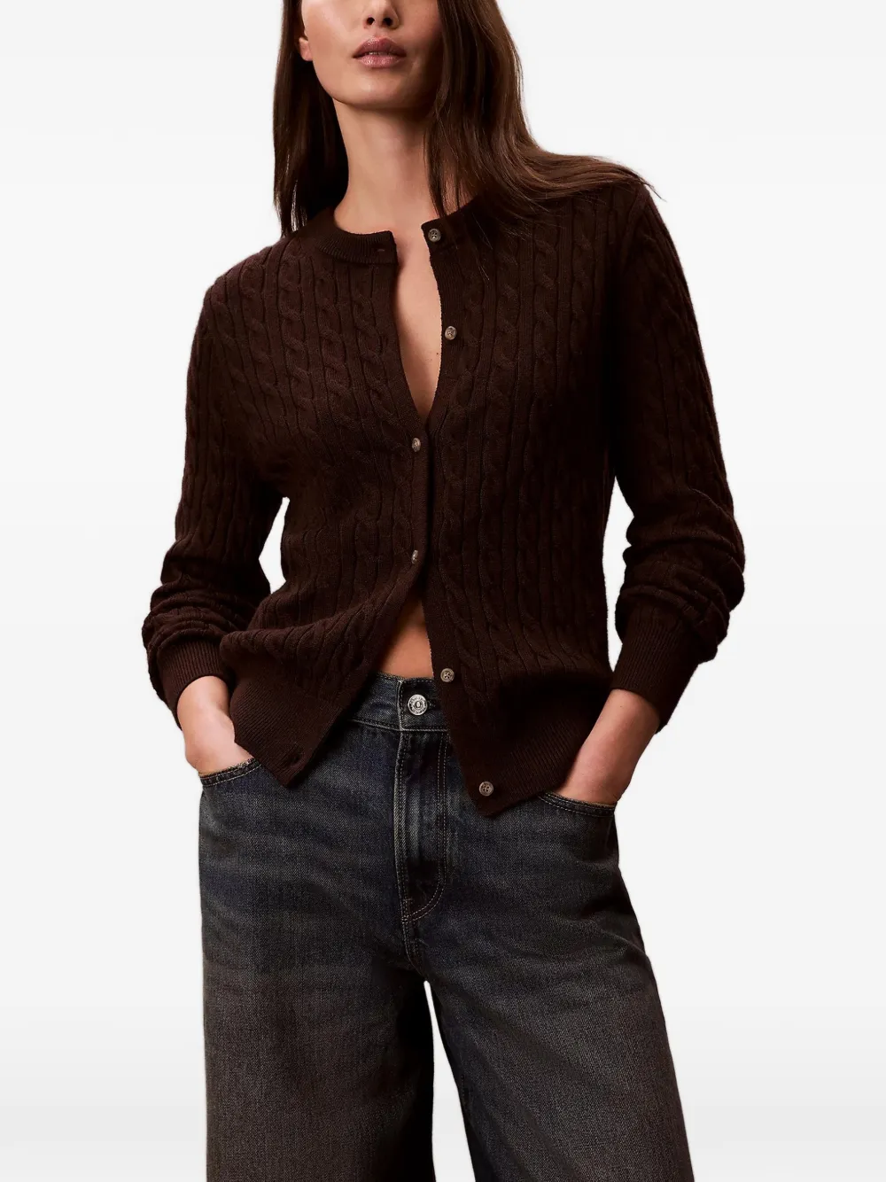 Calvin Klein cable-knit cardigan - Marrone