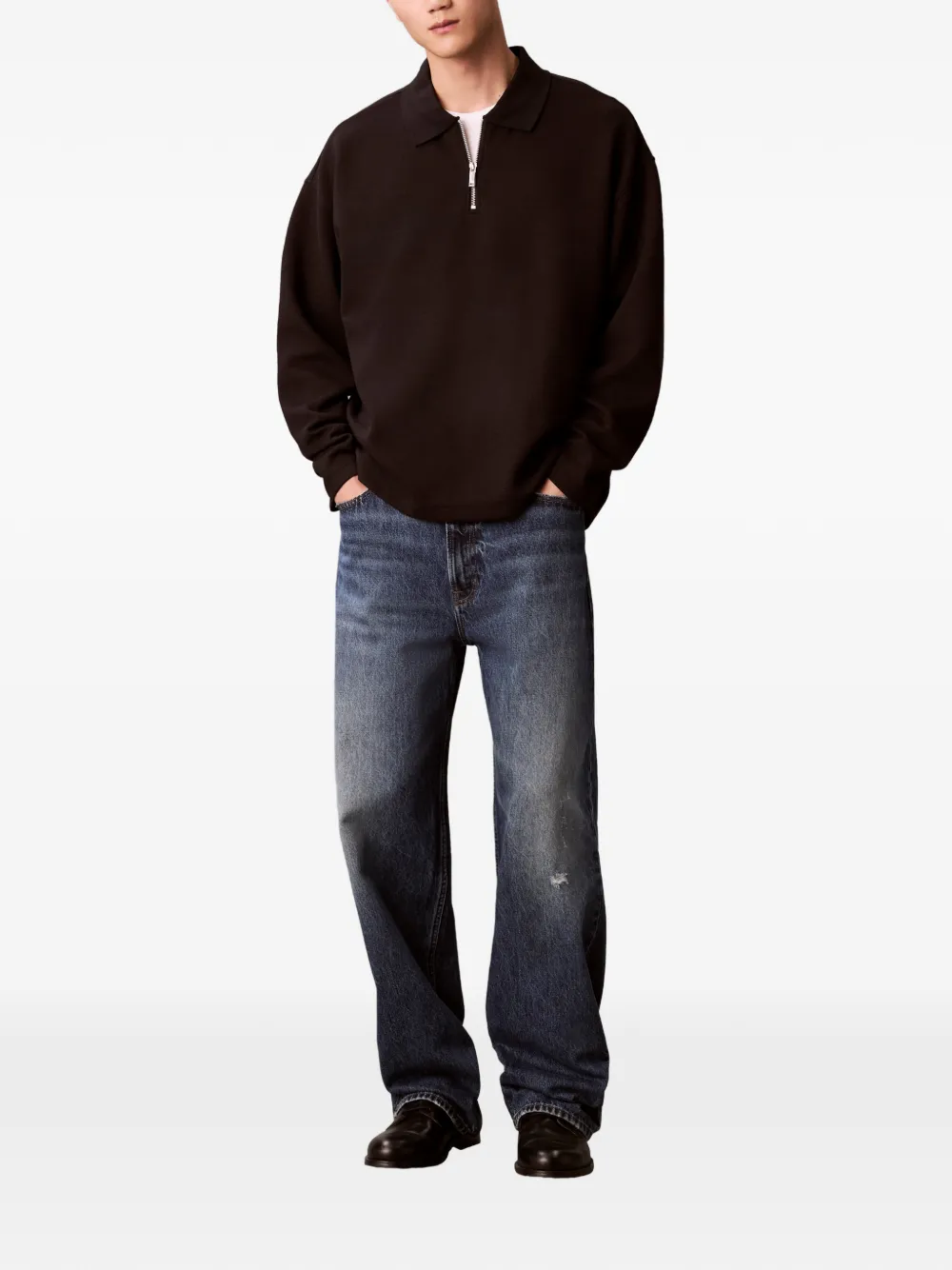 Calvin Klein long-sleeve polo shirt - Zwart