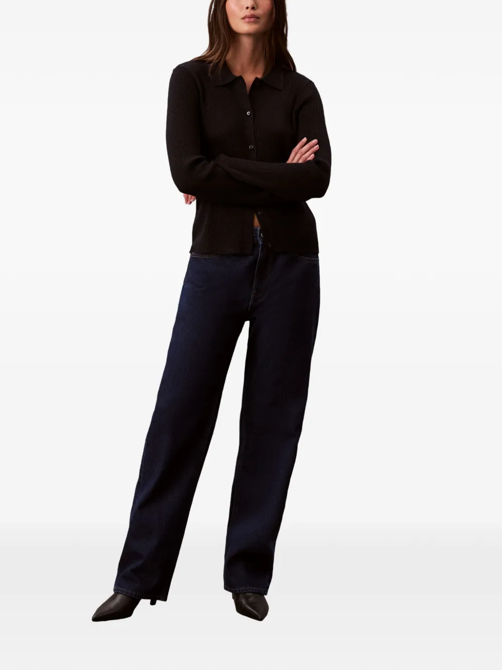  Calvin Klein Buttoned Collared Cardigan - Blue 