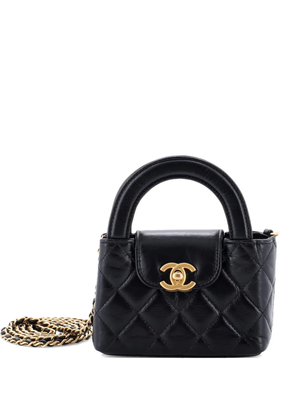 CHANEL Pre-Owned Kelly Top Handle Shopping Bag Quilted Shiny Aged Calfskin Nano crossbody bag - Nero