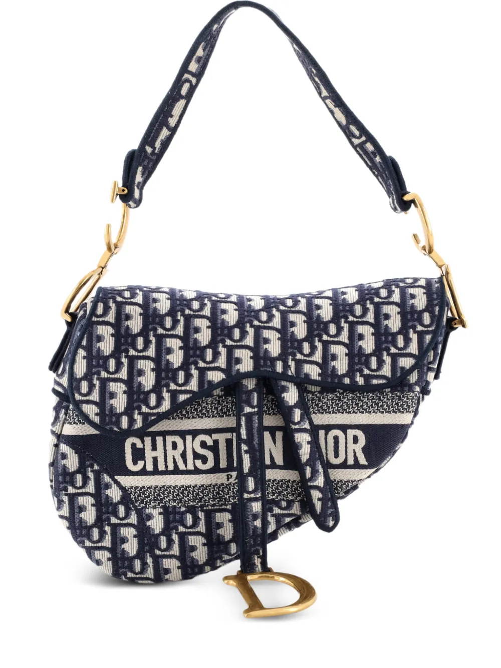 Christian Dior Pre-Owned Saddle Handbag Logo Embroidered Oblique Canvas Medium shoulder bag - Blu