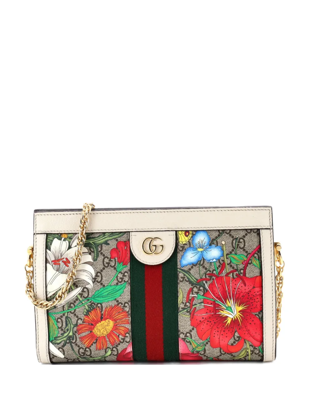 Gucci Pre-Owned Borsa a tracolla Ophidia piccola in tela cerata GG con stampa Flora - Marrone