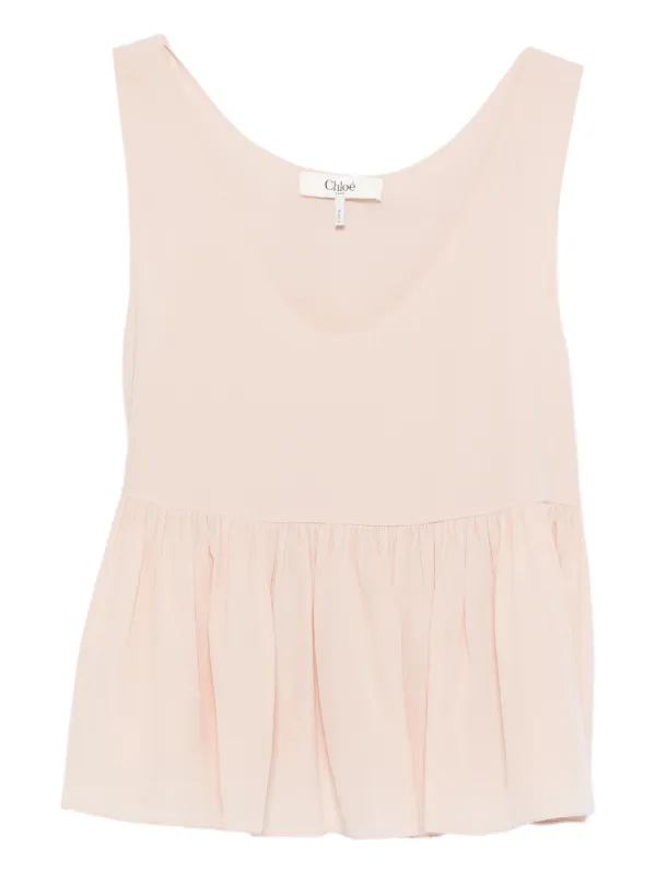 Chloé Sleeveless Ruffled Top in Crêpe De Chine in Pink