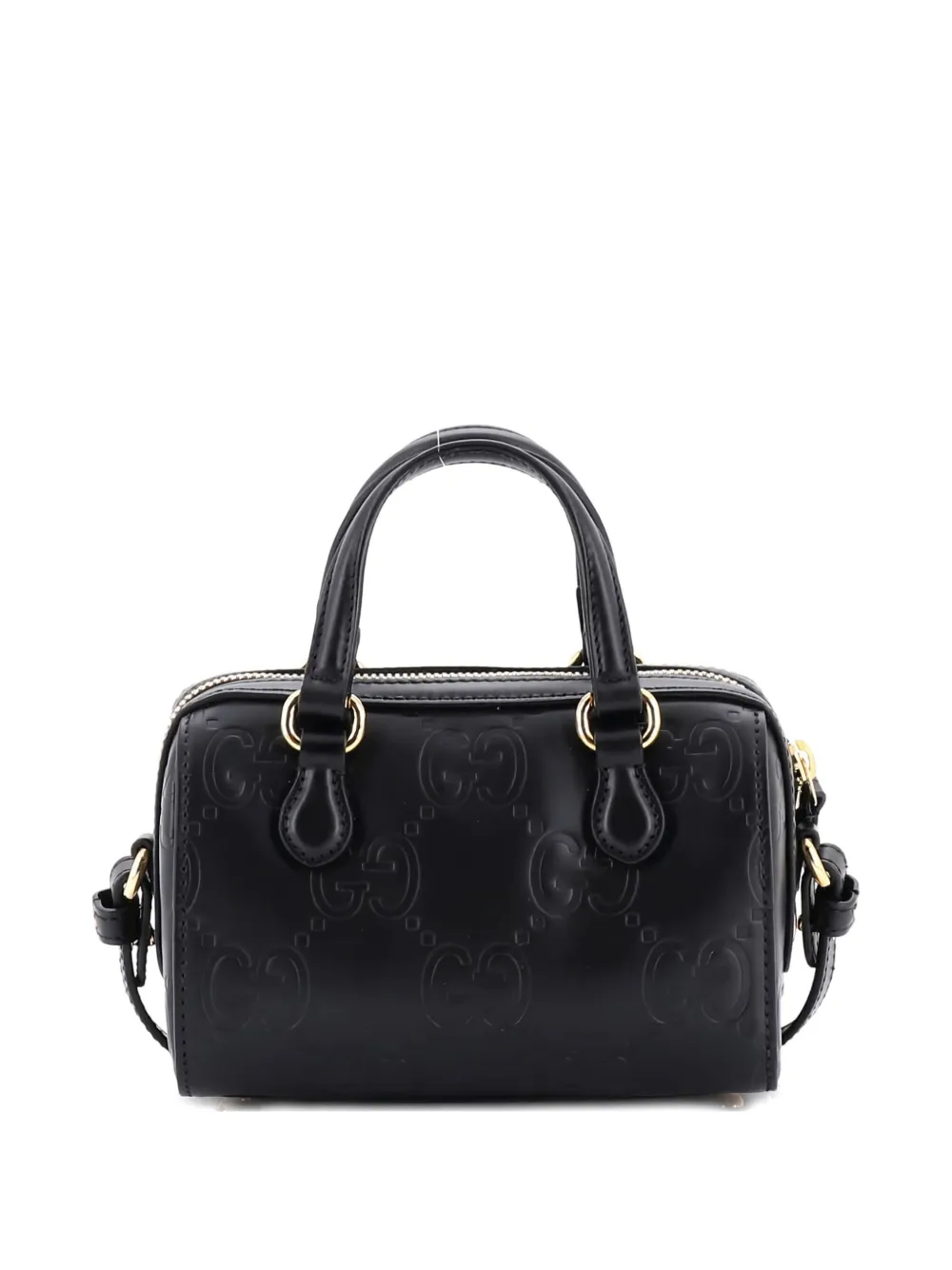 GUCCI Pre-owned Convertible Top Handle Bag Jumbo Gg Embossed Leather Mini Satchel In Black