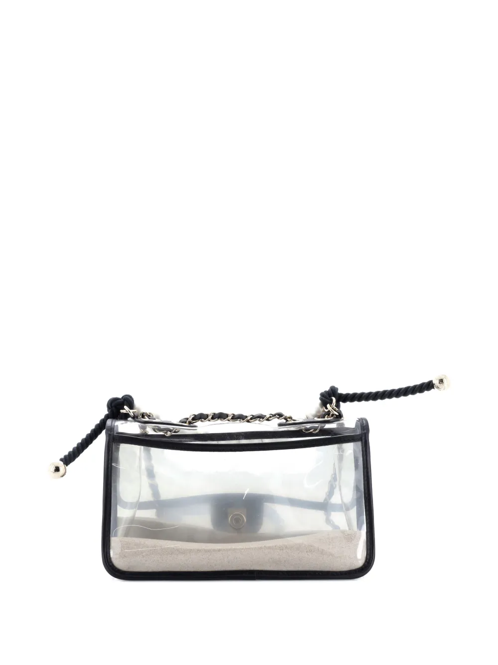 Pre-owned Chanel Sand By The Sea Pearl Flap Bag Pvc With Lambskin Medium Shoulder Bag In Black