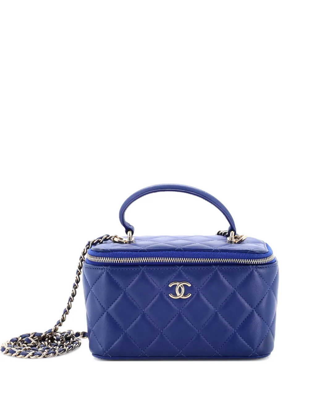 CHANEL Pre-Owned Classic Top Handle Vanity Case with Chain Quilted Lambskin Small crossbody bag - Blu