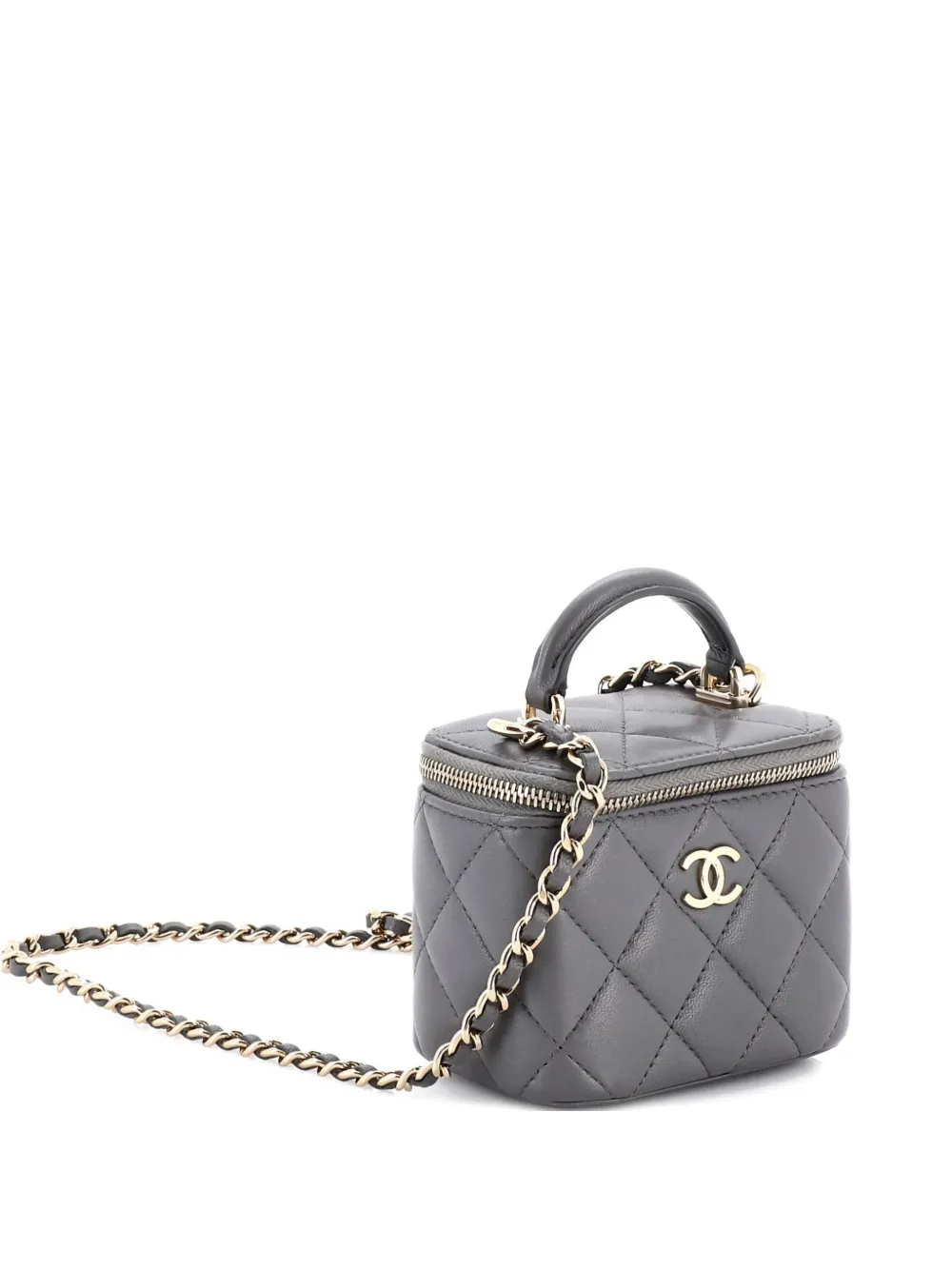 CHANEL Pre-Owned Classic Top Handle Vanity Case with Chain Quilted Lambskin Mini crossbody bag - Grigio