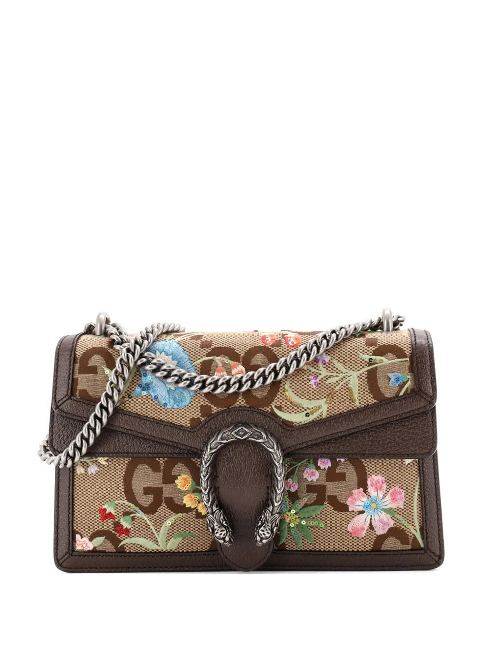Gucci Pre-Owned Dionysus Bag Embroidered Jumbo GG Canvas Small shoulder bag - Marrone