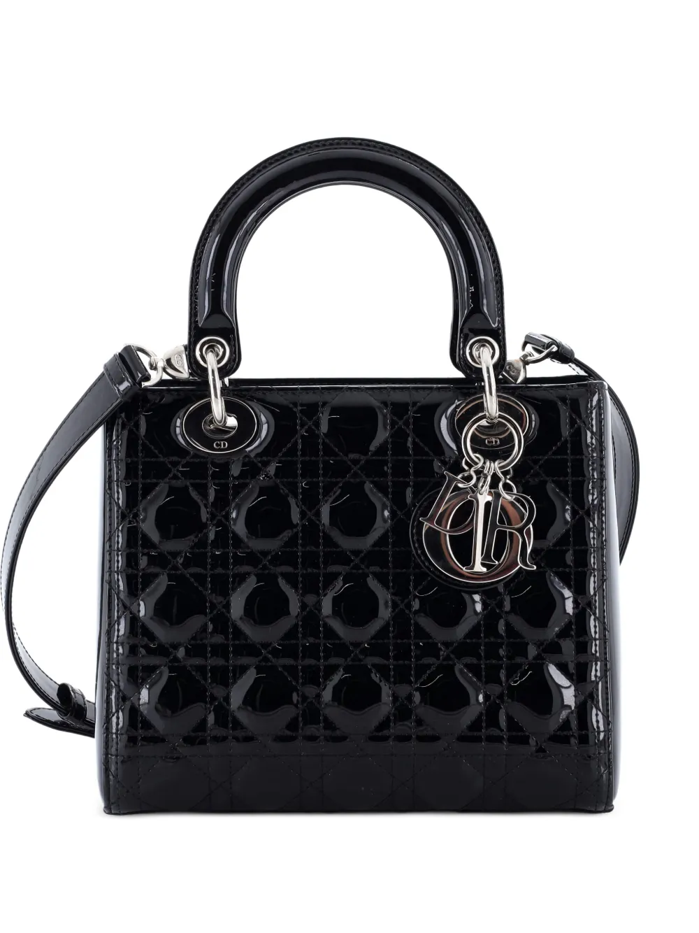 Christian Dior Pre-Owned Lady Dior Bag Cannage Quilt Patent Medium satchel - Nero