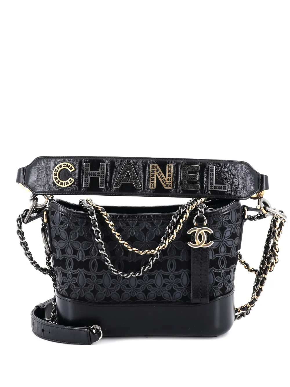 CHANEL Pre-Owned Gabrielle Hobo with Logo Handle Laser Cut Calfskin and Wool Felt Small crossbody bag - Nero