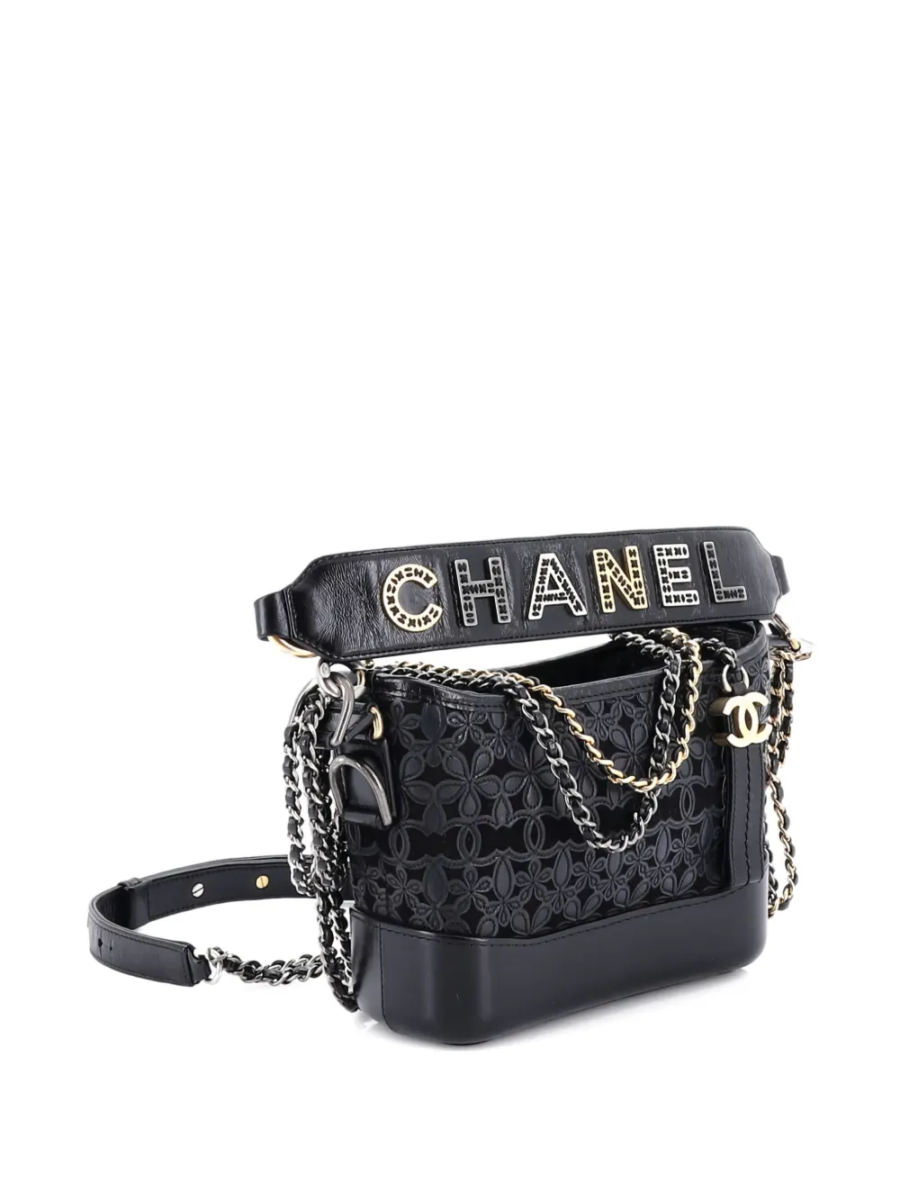 Gabrielle Hobo With Logo Handle Laser Cut Calfskin And Wool Felt Small Crossbody Bag