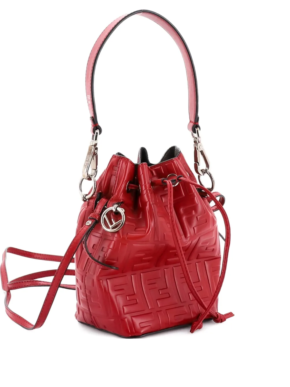 Fendi Pre-Owned Mon Tresor Zucca Embossed Leather Mini bucket bag - Rosso