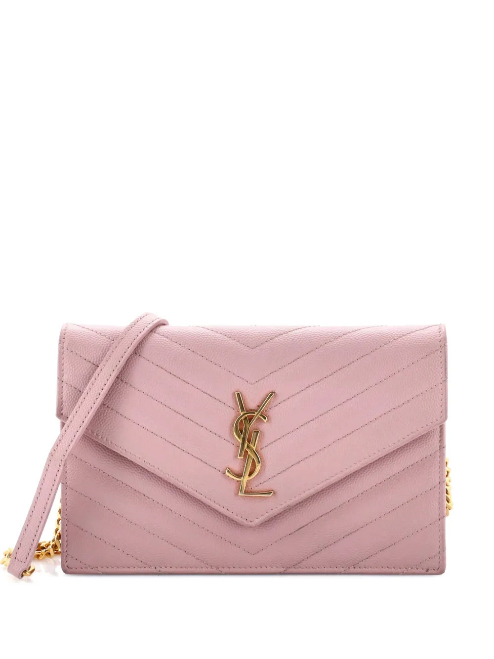 Saint Laurent Pre-Owned Classic Monogram Wallet on Chain Matelasse Chevron Leather Small crossbody bag - Rosa