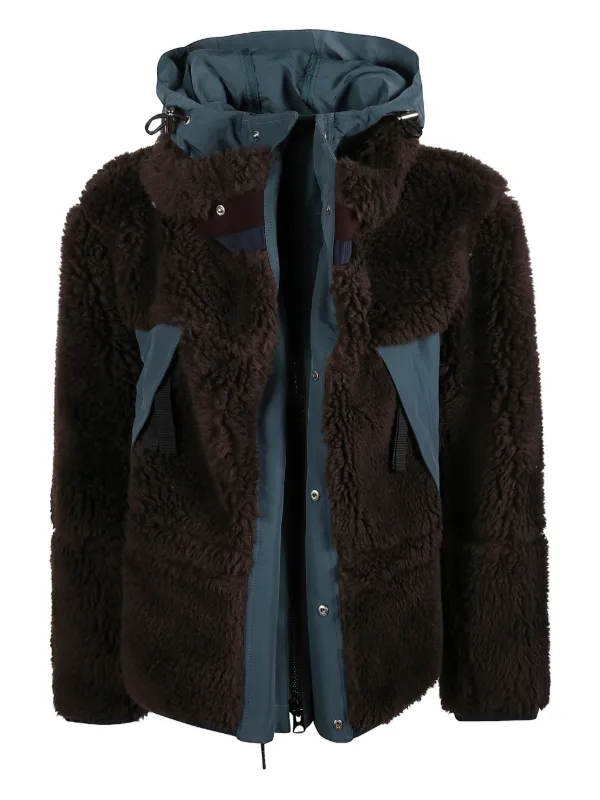 Sacai high-collar Hooded Wool Jacket | Brown | FARFETCH MY