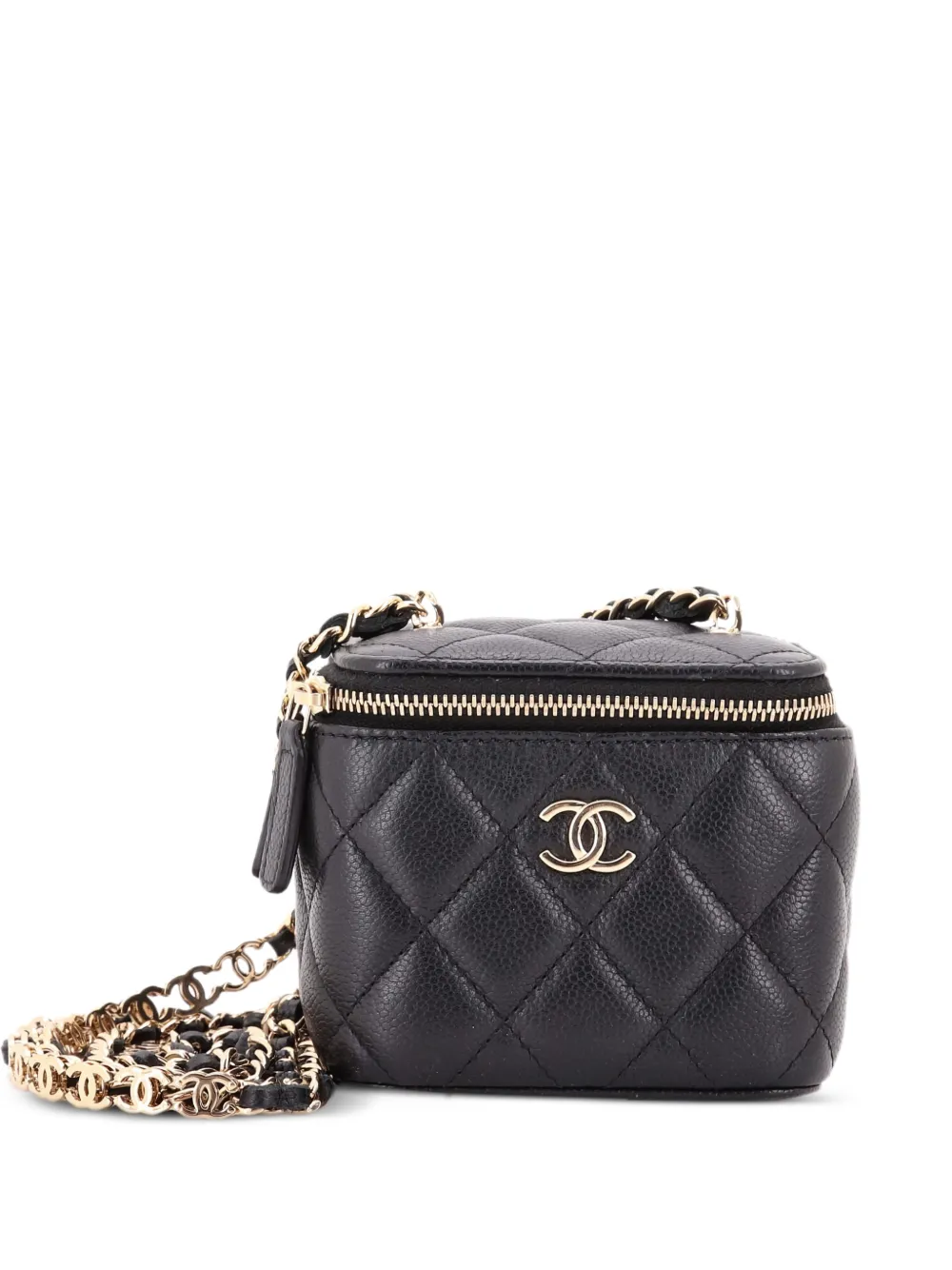CHANEL Pre-Owned Tiny CC Link Vanity Case with Chain Quilted Caviar Mini clutch bag - Nero