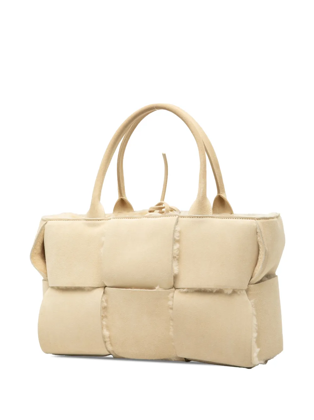 Pre-owned Bottega Veneta 2012-2025 Small Suede And Shearling Maxi Intrecciato Arco Tote Bag In Brown