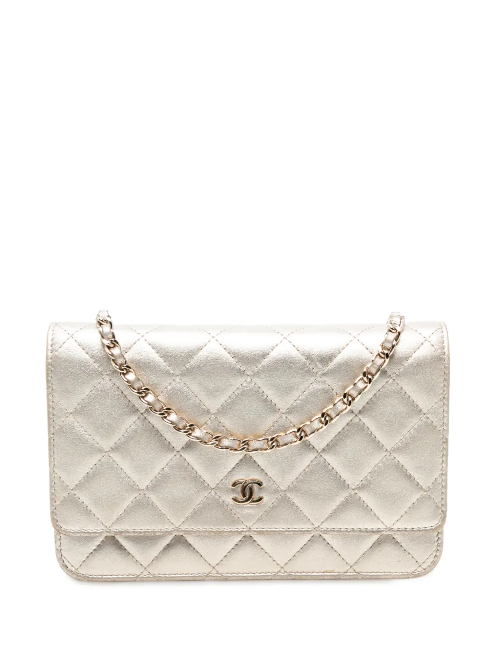 CHANEL Pre-Owned 2013-2014 CC Quilted Metallic Lambskin Wallet on Chain crossbody bag - Oro