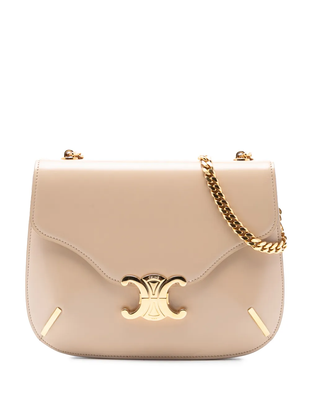 Celine Pre-Owned 2022 Teen Shiny Calfskin Triomphe Besace Clea Chain crossbody bag - Marrone