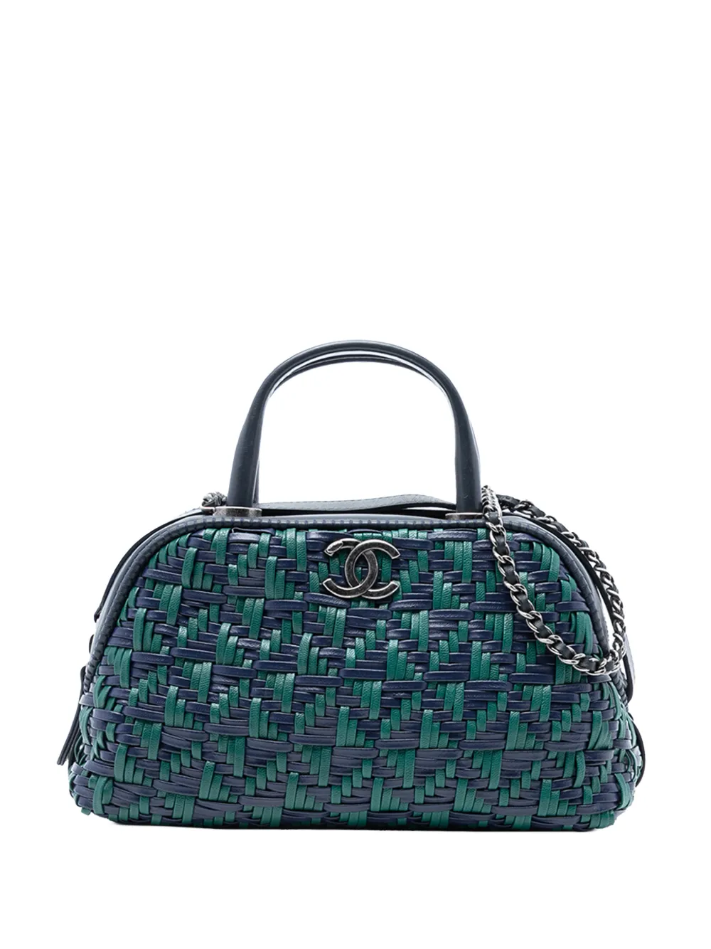 CHANEL Pre-Owned 2015-2016 CC Woven Calfskin Bowling Bag satchel - Blu