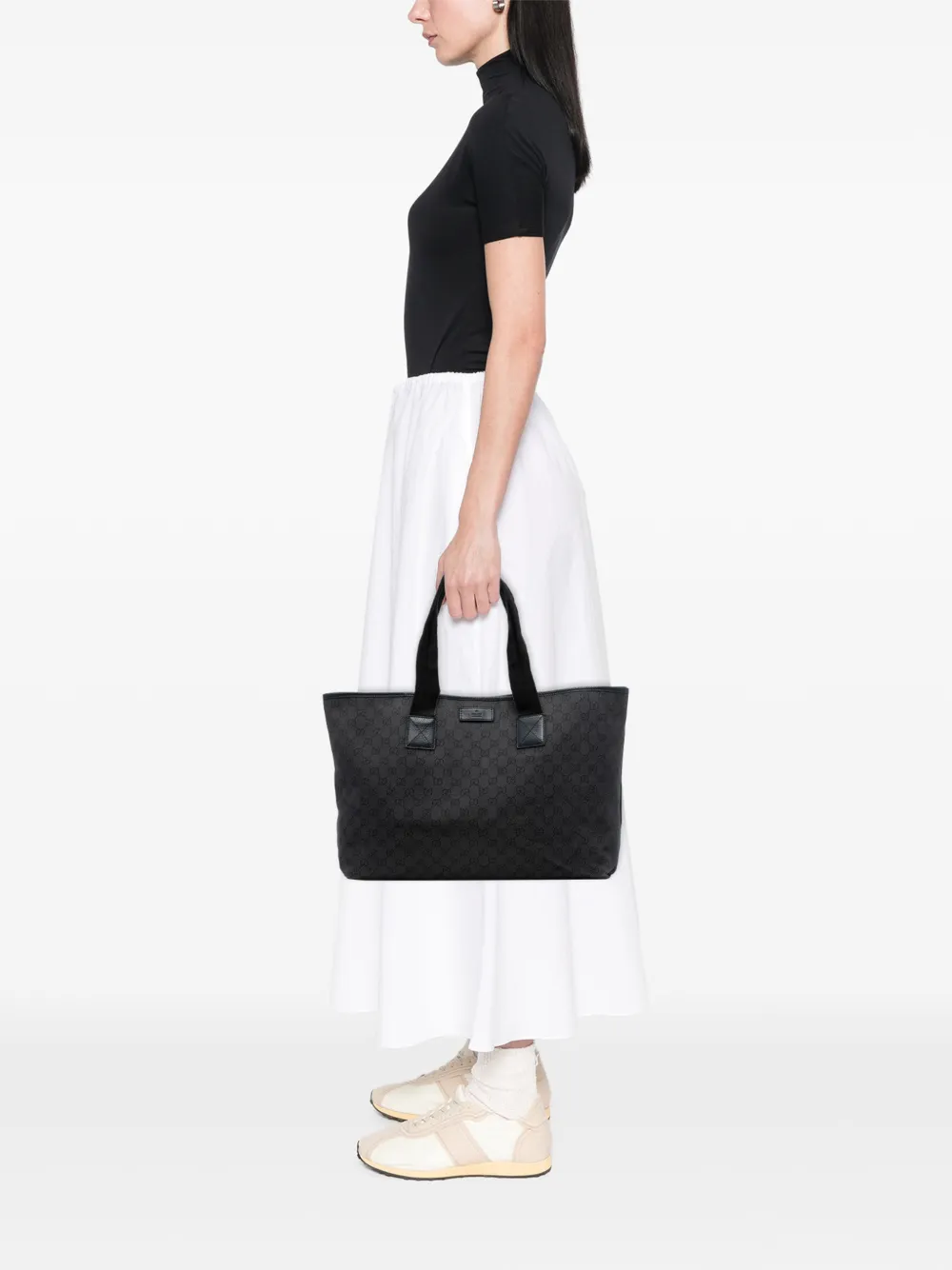 Pre-owned Gucci 2016-2025 Gg Denim Tote Bag In Gray