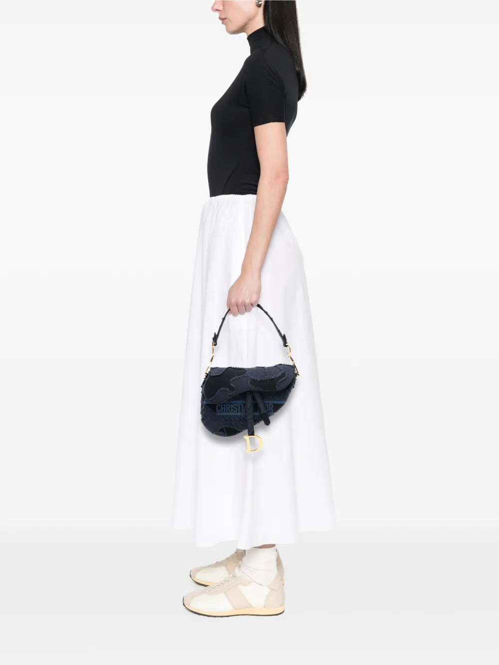  Christian Dior Pre-owned Sac Porté épaule Saddle Bag En Toile Brodée à Motif Camouflage (2019) - Bleu 