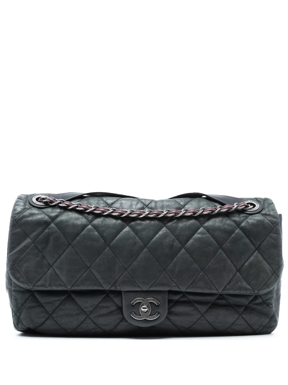 CHANEL Pre-Owned 2009-2010 Jumbo Iridescent Calfskin In The Mix Flap satchel - Verde