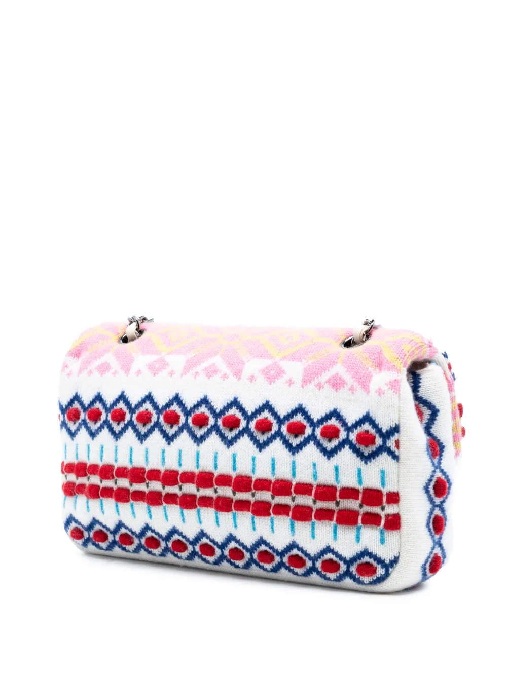 Pre-owned Chanel 2015-2016 Medium Classic Multicolor Cashmere Knit Single Flap Shoulder Bag In White