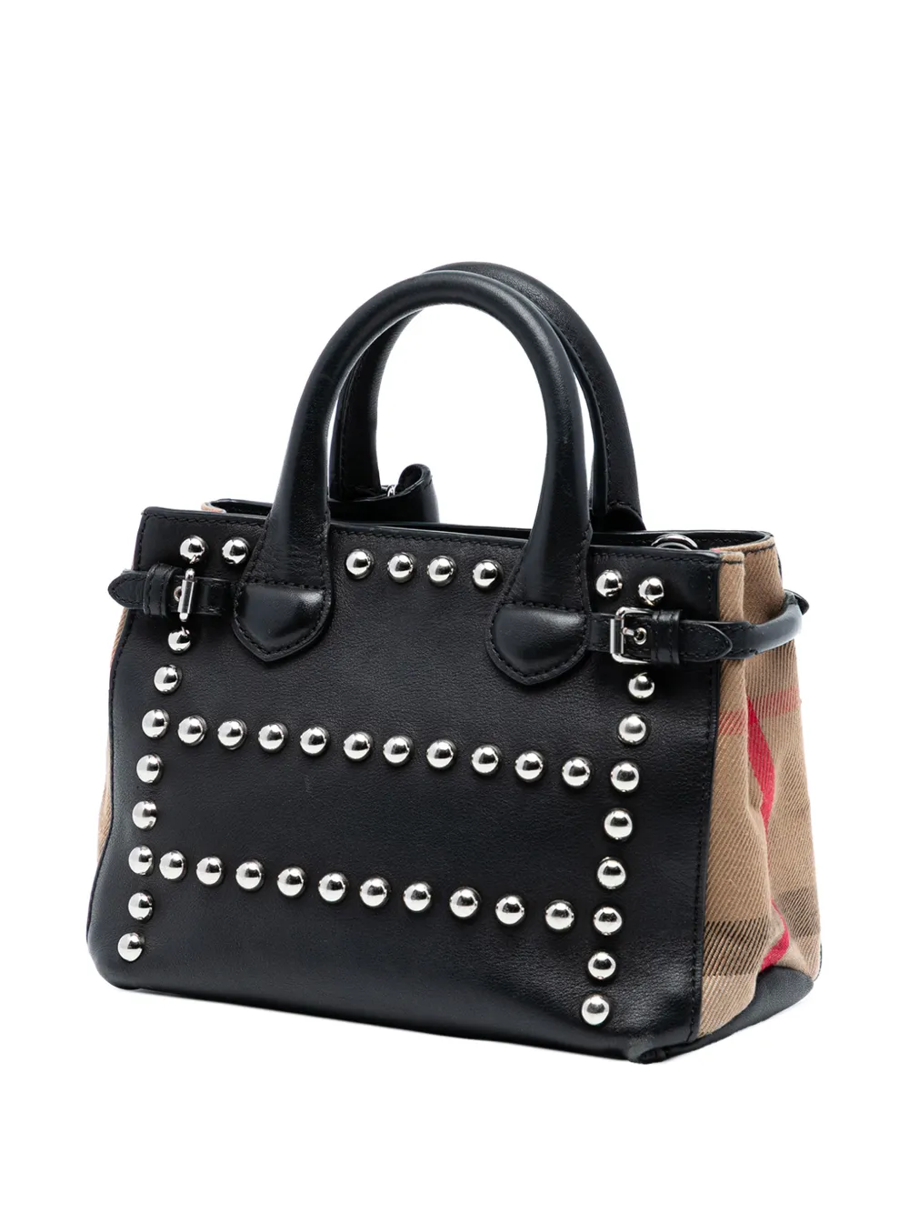 Pre-owned Burberry 2015 Baby Banner Studded Leather And House Check Tote Satchel In Brown