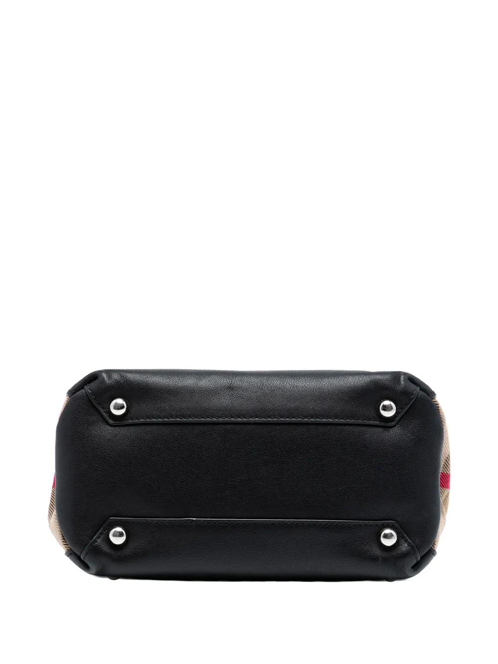 Pre-owned Burberry 2015 Baby Banner Studded Leather And House Check Tote Satchel In Brown