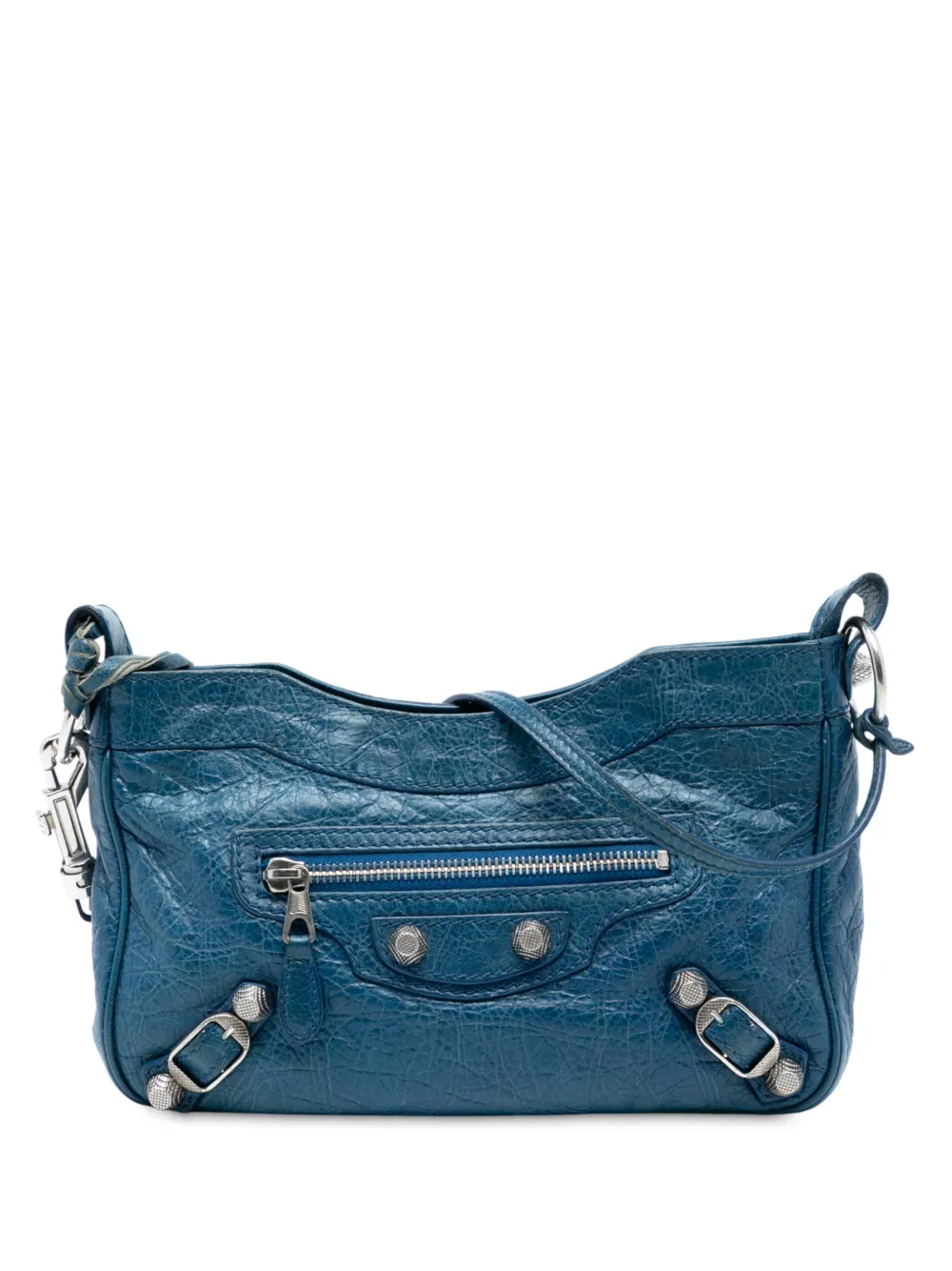 Pre-owned Balenciaga 2005-2025 Lambskin Motocross Giant 12 Hip Crossbody Bag In Blue