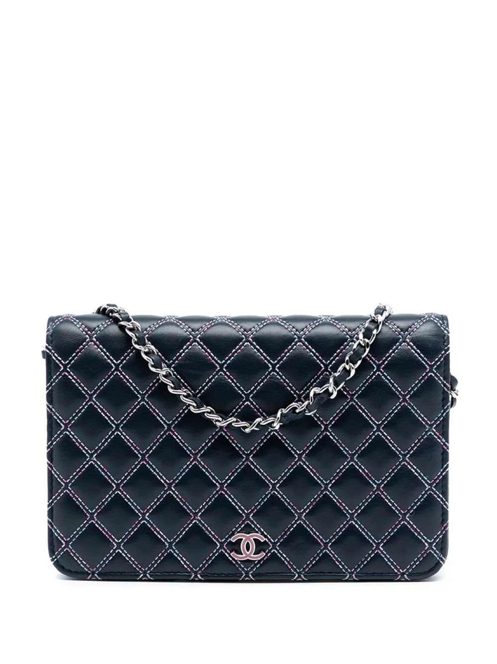 CHANEL Pre-Owned 2019 CC Quilted Lambskin Double Stitch Wallet On Chain crossbody bag - Blu