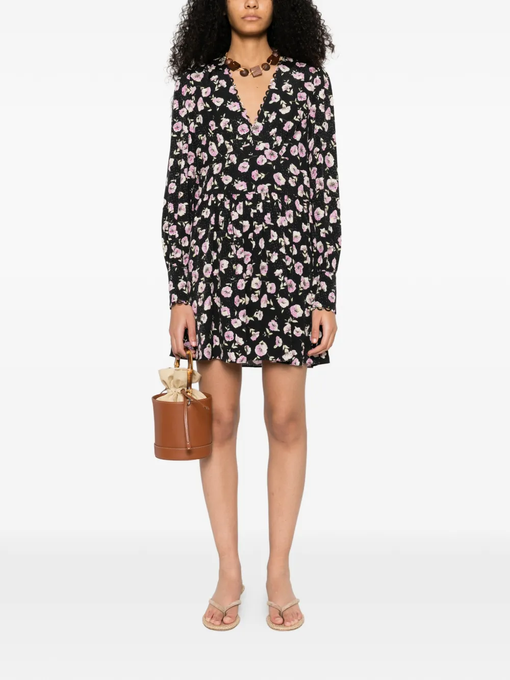 TWINSET floral-print V-neck mini dress - Zwart