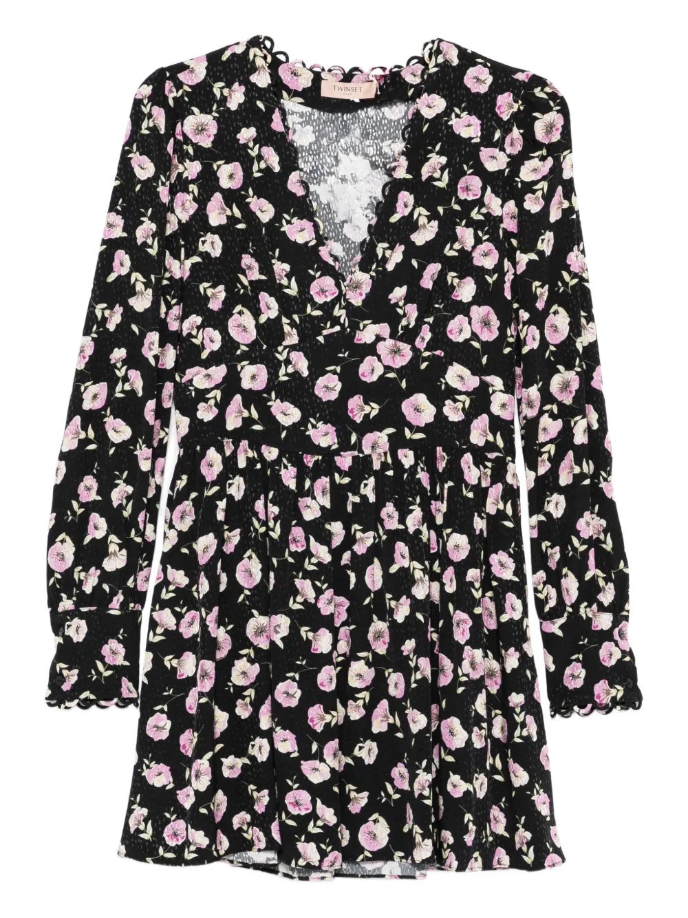 TWINSET floral-print V-neck mini dress - Nero