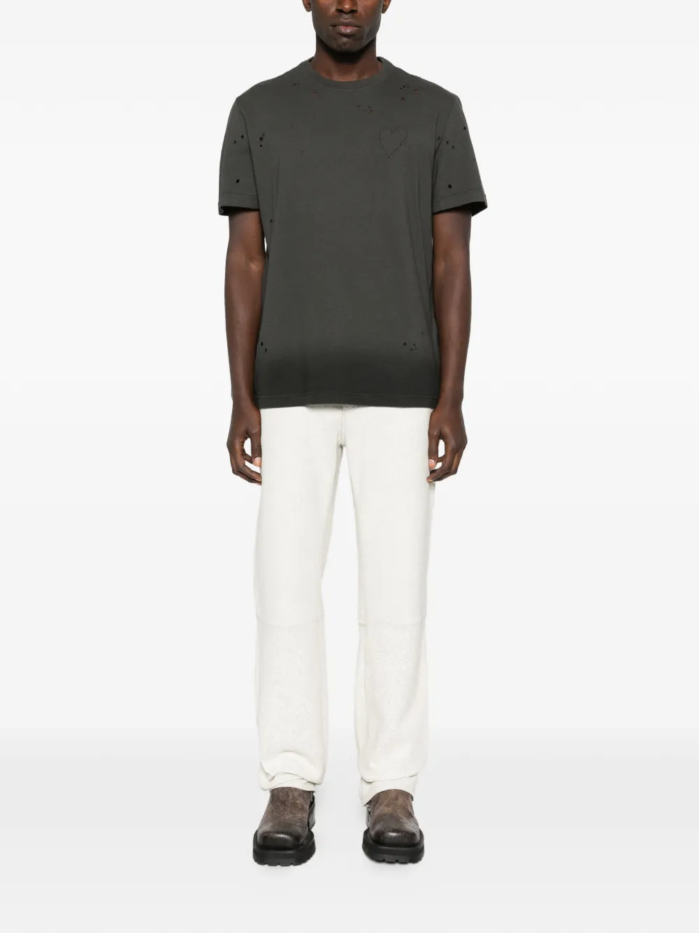 Golden Goose Journey heart-detail distressed T-shirt - Grijs