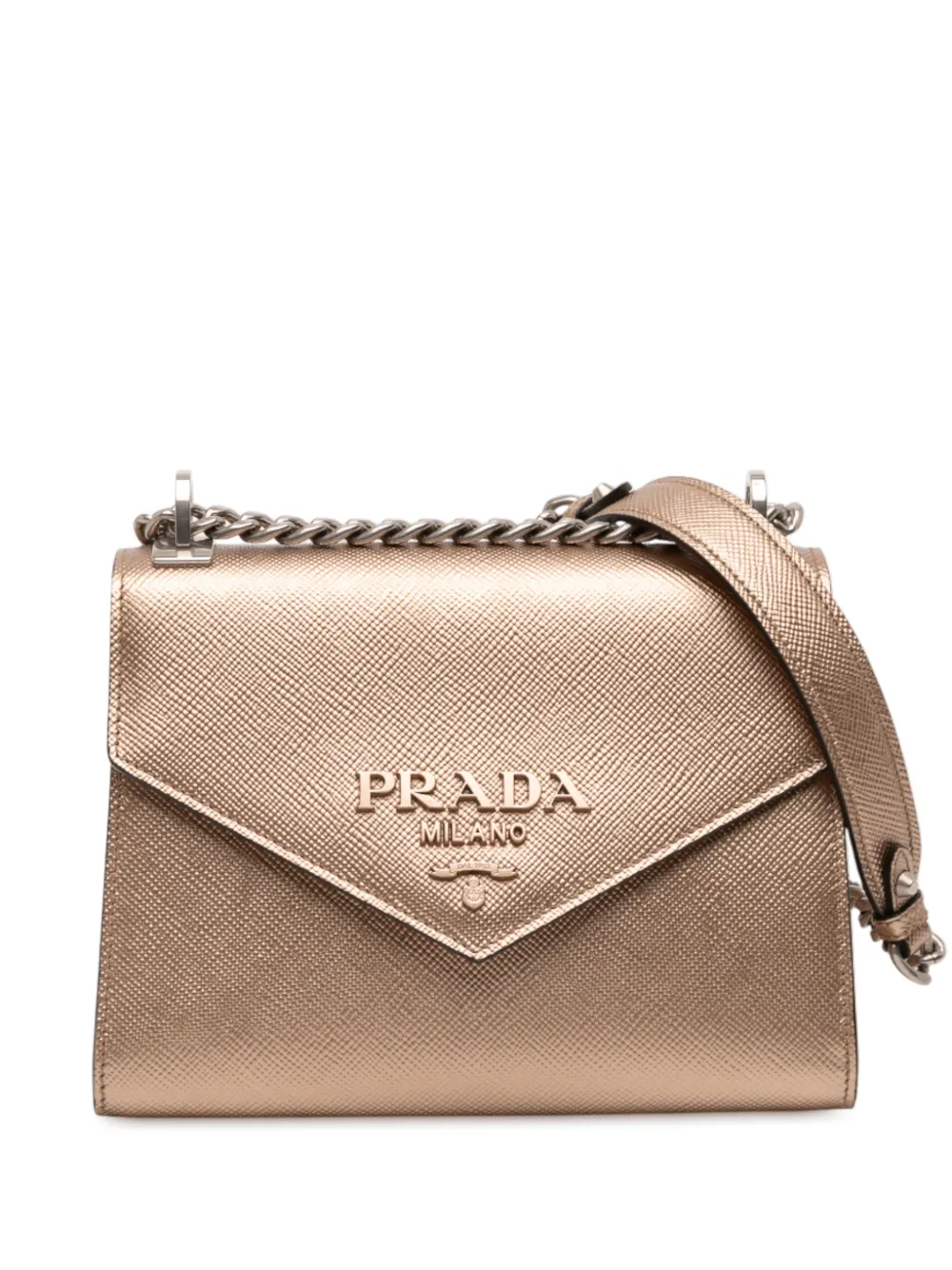 Prada Pre-Owned 2013-2025 Metallic Saffiano Cuir Leather Monochrome Envelope Flap crossbody bag - Marrone
