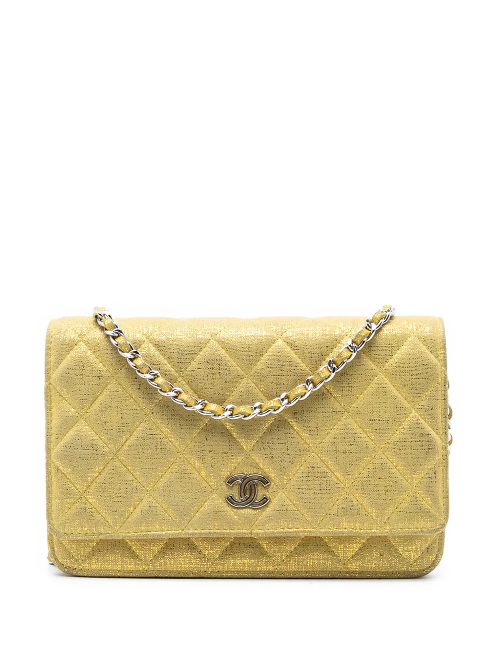 CHANEL Pre-Owned 2014 CC Quilted Metallic Fabric Wallet On Chain crossbody bag - Giallo