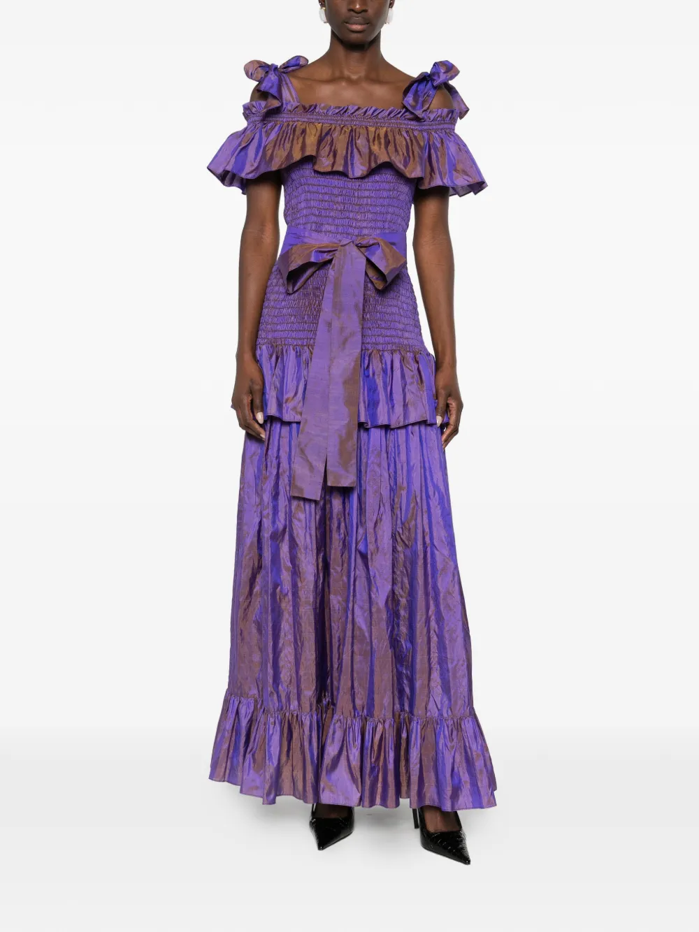 Saint Laurent Pre-Owned 1980s bow-embellishment maxi dress - Paars