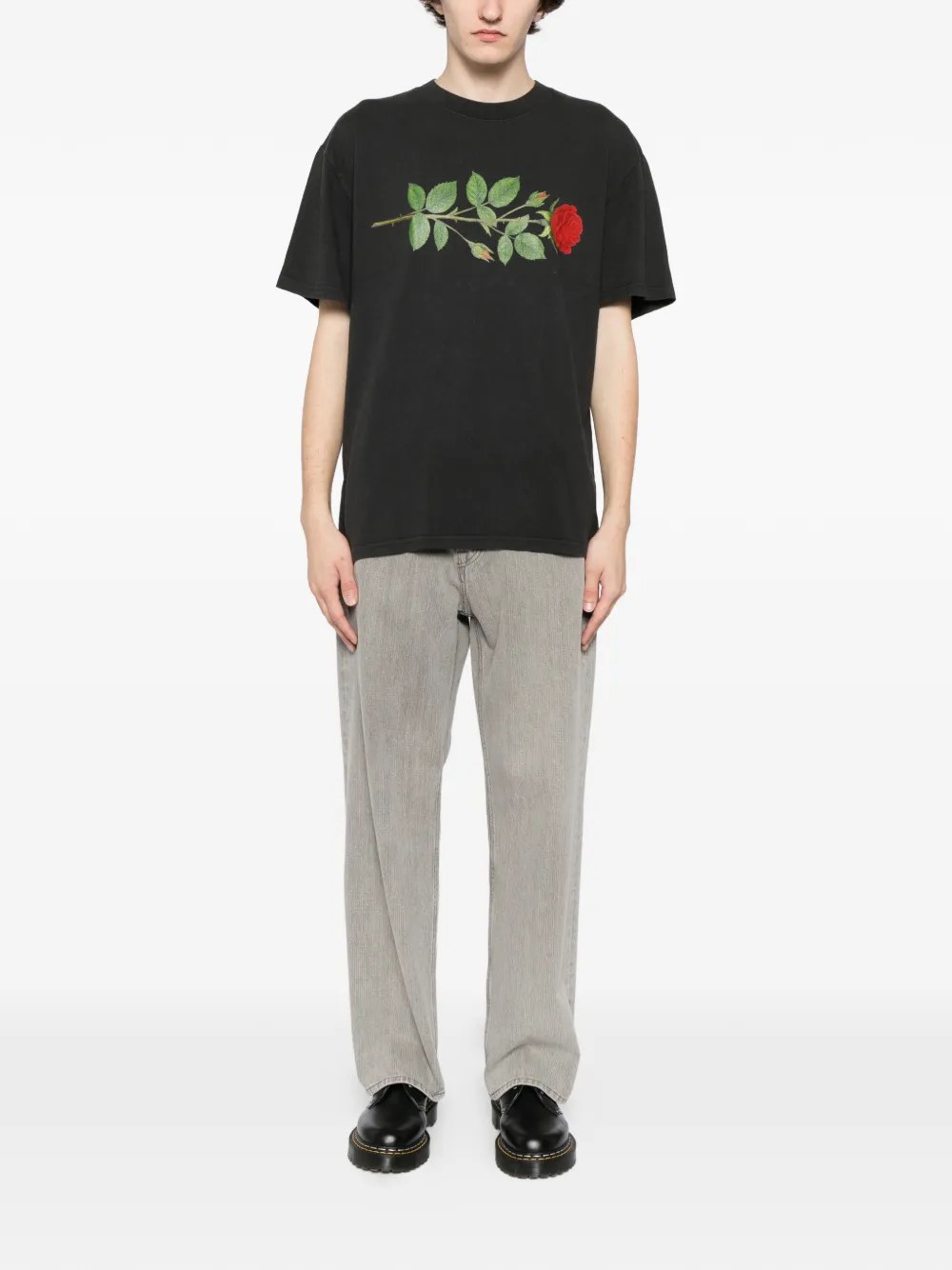 Melt rose print T-shirt - Zwart