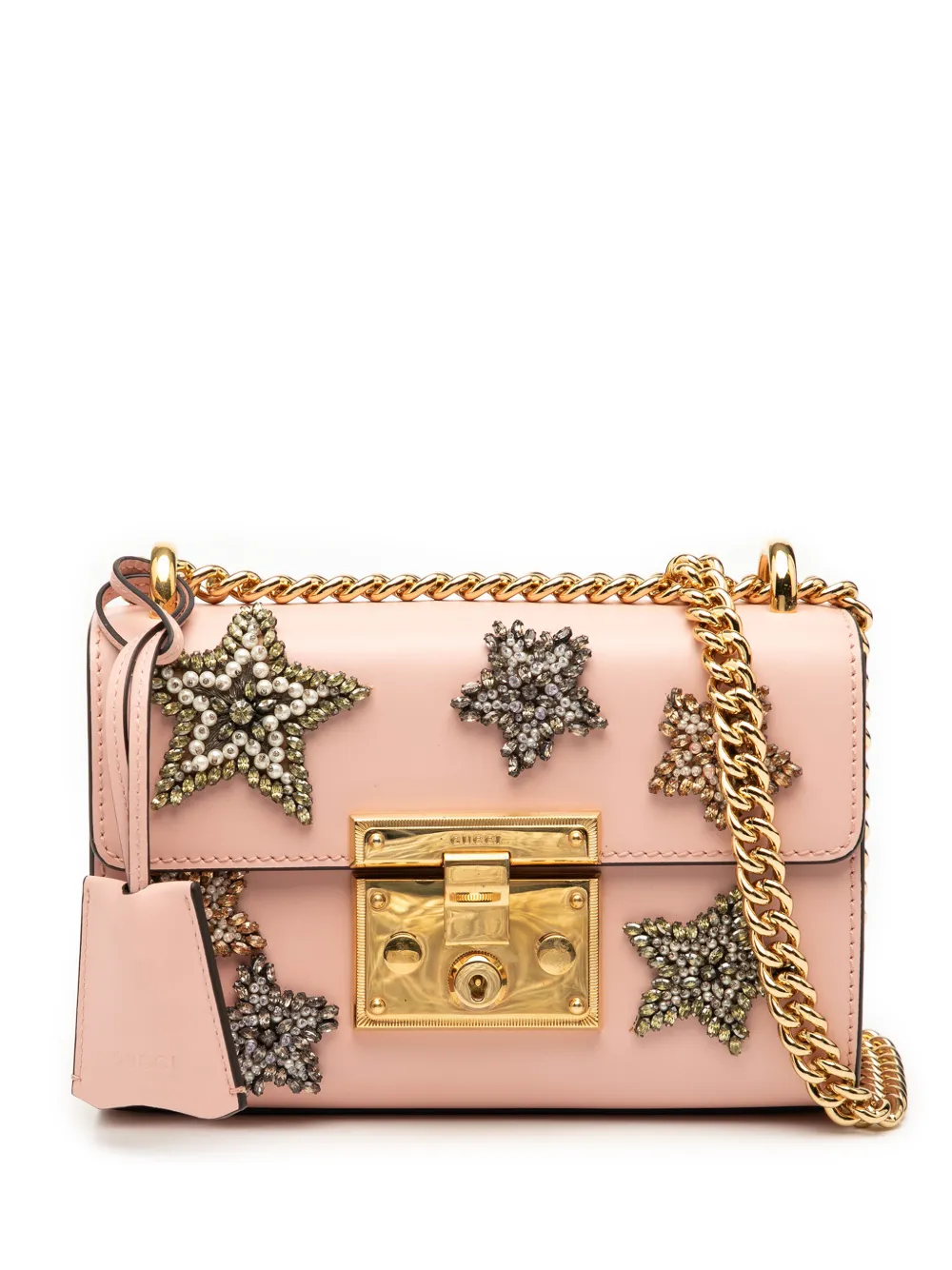 Gucci Pre-Owned 2000-2015 Small Crystal Embellished Leather Star Padlock crossbody bag - Rosa