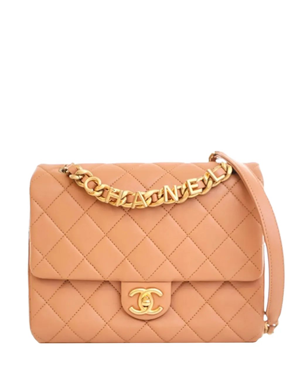 CHANEL Pre-Owned 2021-2025 Quilted Lambskin Logo Letters Chanel Touch Chain Flap crossbody bag - Marrone