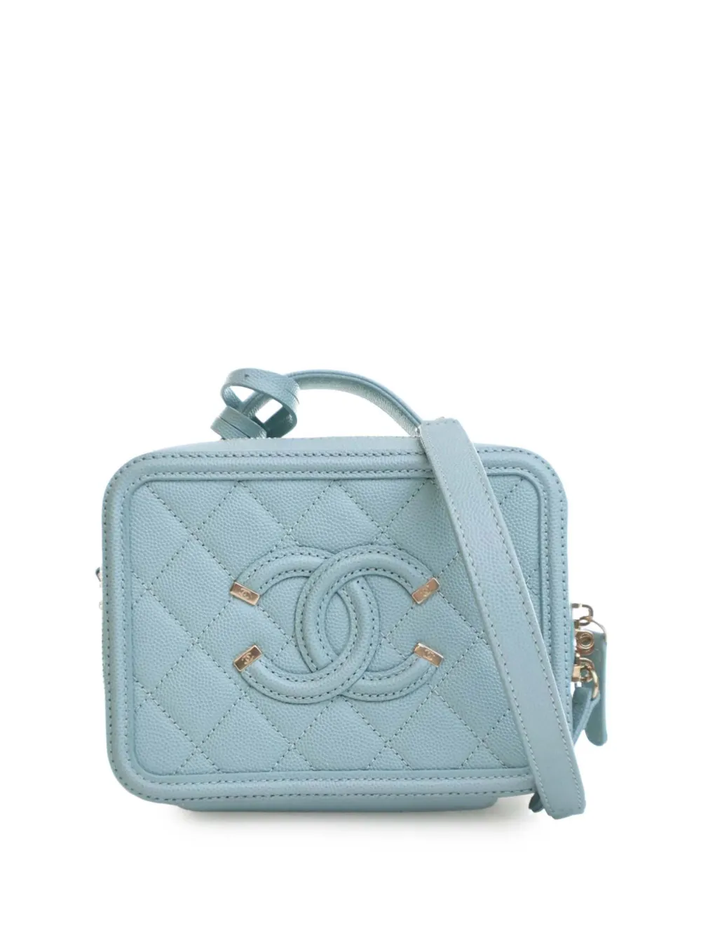 CHANEL Pre-Owned Borsa a tracolla CC Filigree piccola in pelle Caviar 2019 - Blu