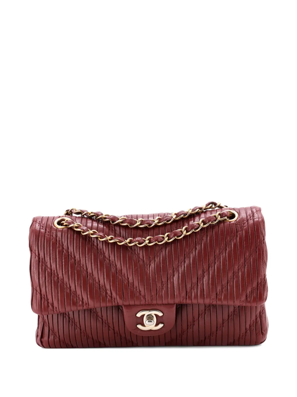 CHANEL Pre-Owned Coco Pleats Classic Double Flap Bag Pleated Crumpled Calfskin Medium shoulder bag - Rosso