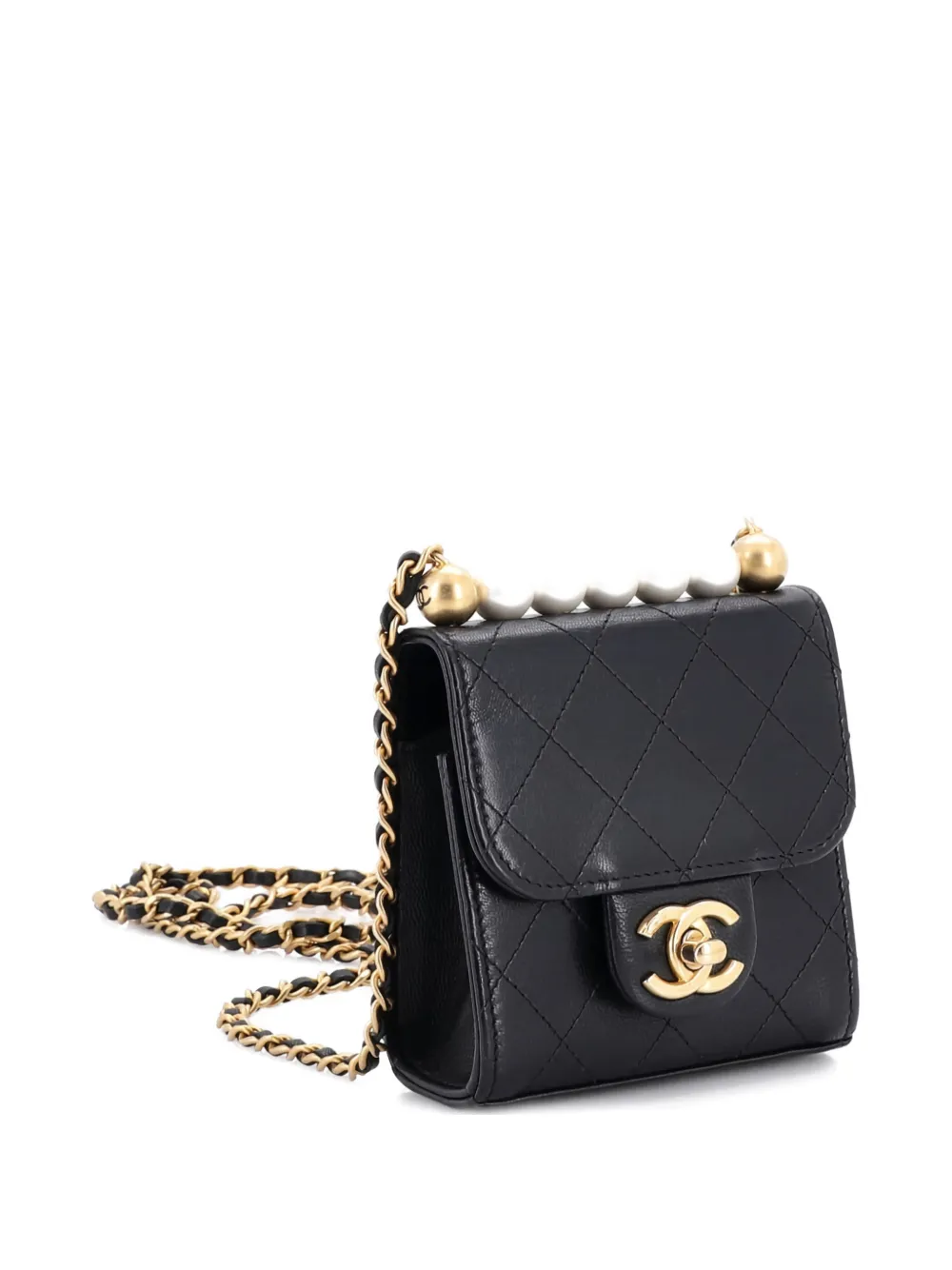 Chic Pearls Flap Clutch With Chain Quilted Goatskin Mini Crossbody Bag