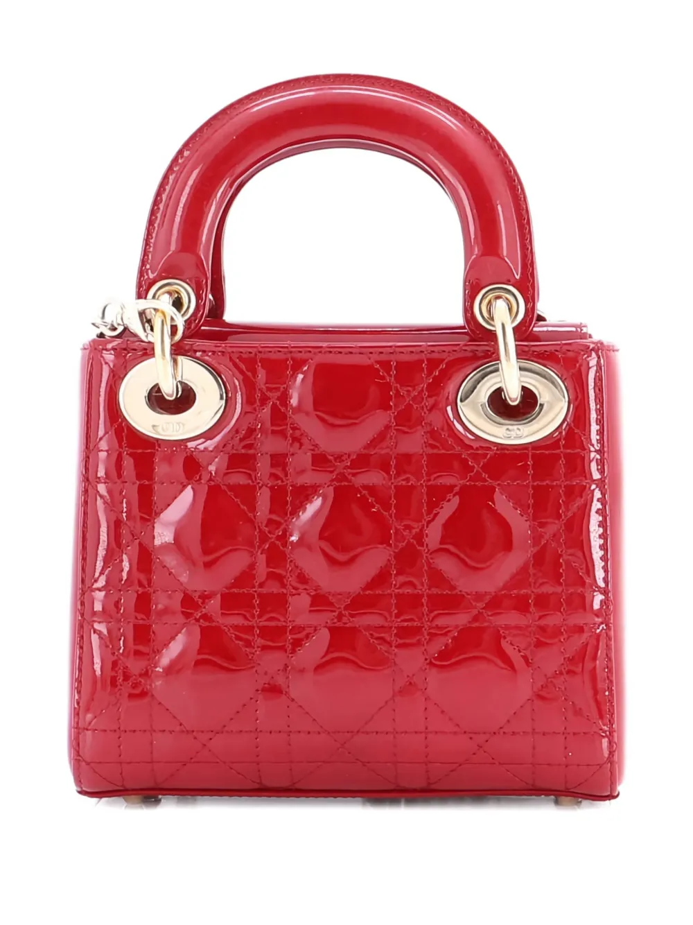 Pre-owned Dior Lady Chain Bag Cannage Quilt Patent Mini Satchel In Red