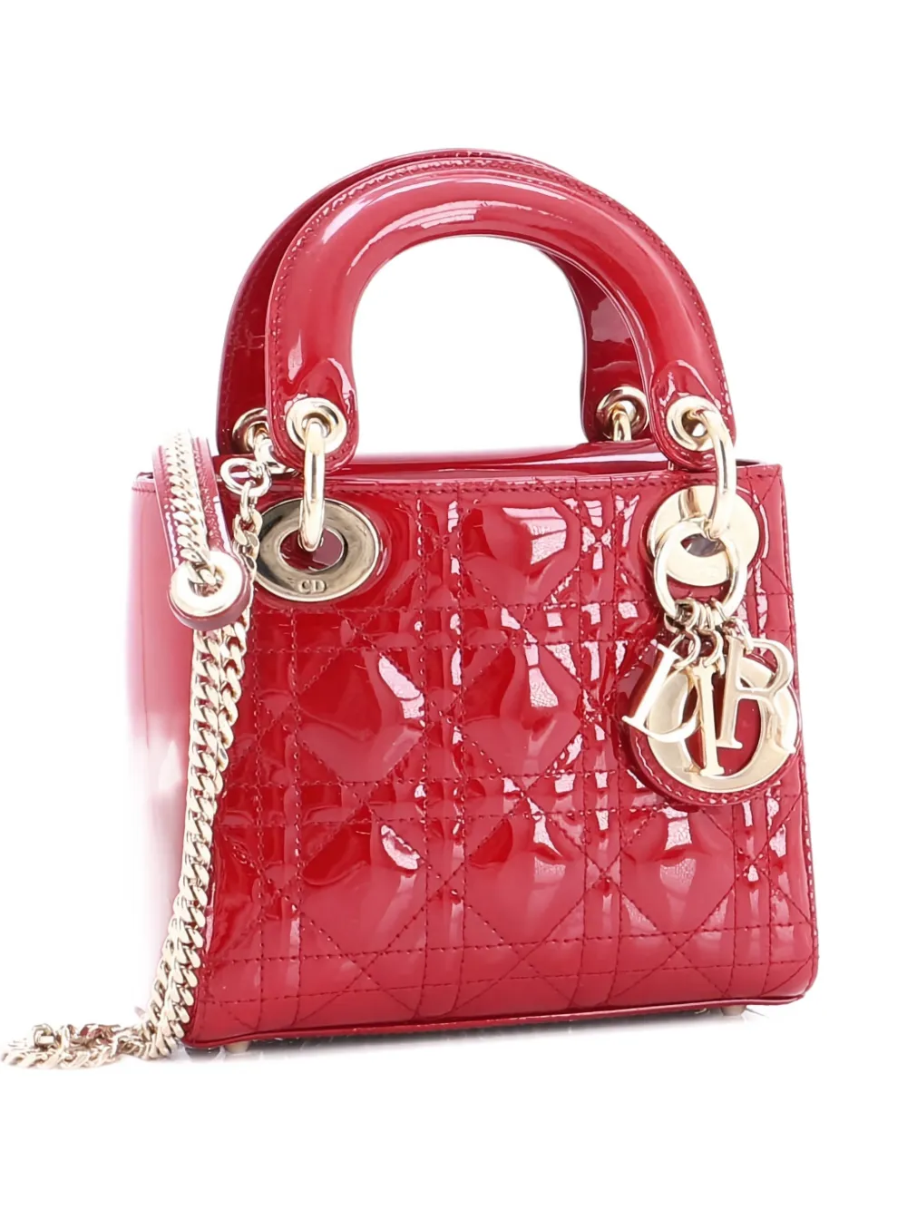 Christian Dior Pre-Owned Lady Dior Chain Bag Cannage Quilt Patent Mini satchel - Rosso