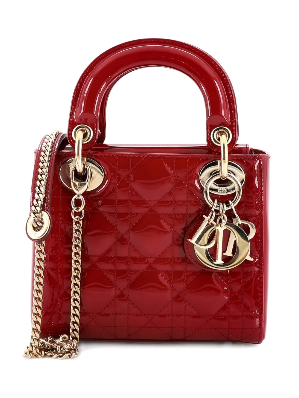 Christian Dior Pre-Owned Lady Dior Chain Bag Cannage Quilt Patent Mini satchel - Rosso