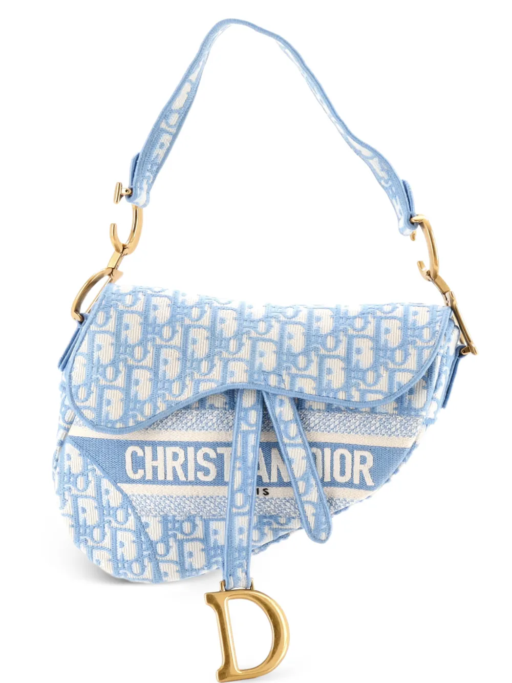 Christian Dior Pre-Owned Saddle Handbag Logo Embroidered Oblique Canvas Medium shoulder bag - Blue