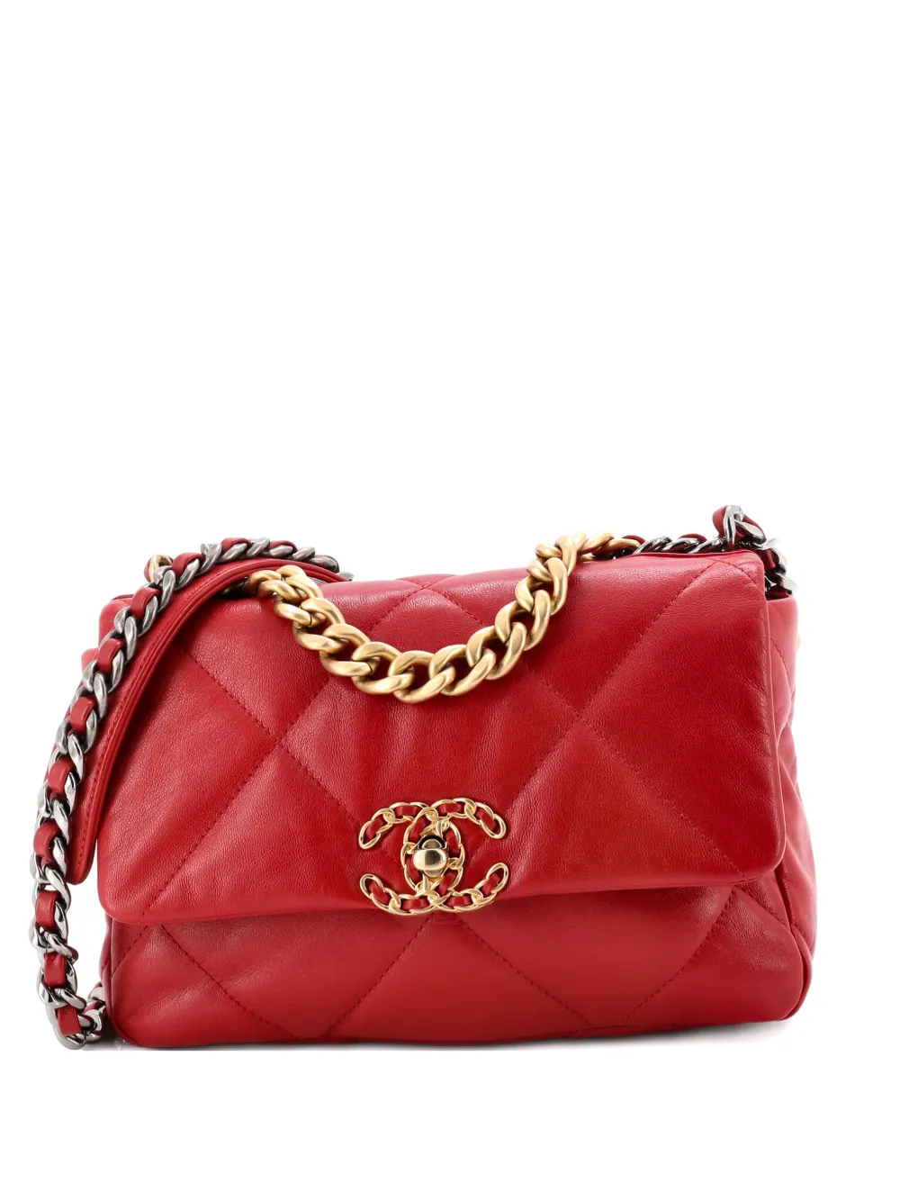 CHANEL Pre-Owned 19 Flap Bag Quilted Leather Medium crossbody bag - Rosso