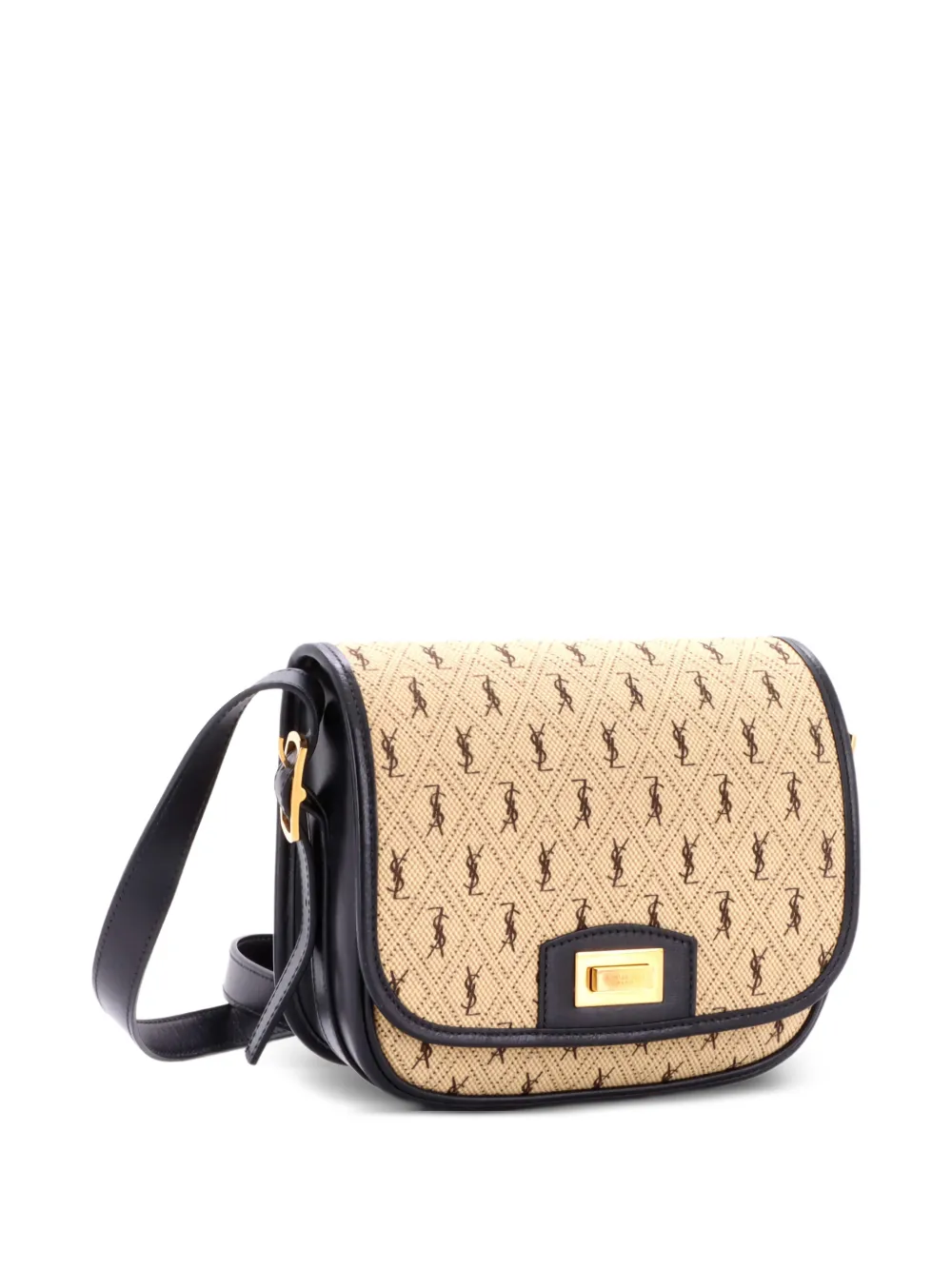  Saint Laurent Pre-owned Flap Satchel Monogram All Over Canvas And Leather Small Crossbody Bag - Black 